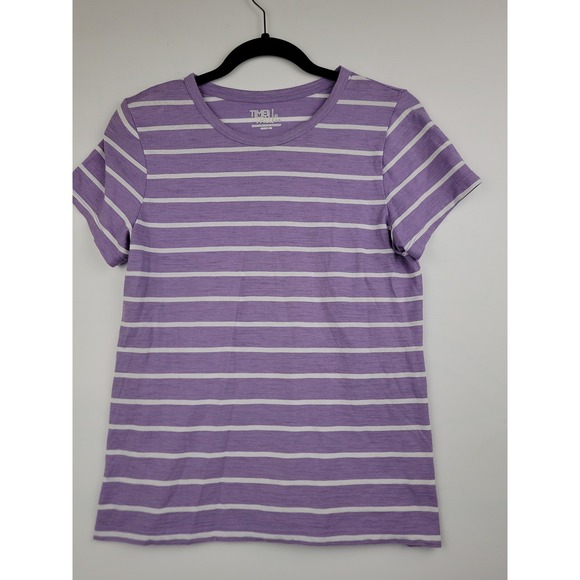Time and Tru Tops - Time and Tru Womens Purple White Striped Short Sleeve Crewneck Tee Shirt S 4-6